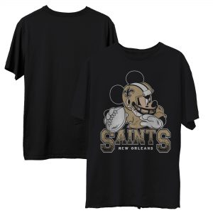 Men’s New Orleans Saints Junk Food Black Disney Mickey QB T-Shirt