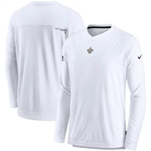 Men’s New Orleans Saints Nike White Sideline Coaches Performance Long Sleeve V-Neck T-Shirt