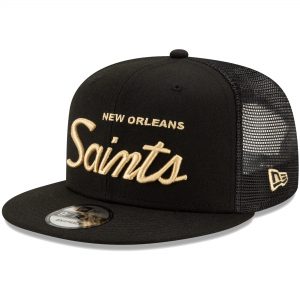 New Orleans Saints New Era Script Trucker 9FIFTY Snapback Hat – Black