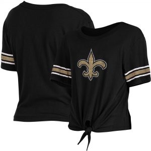 Women’s New Orleans Saints New Era Black Tie Front Scoop Neck T-Shirt